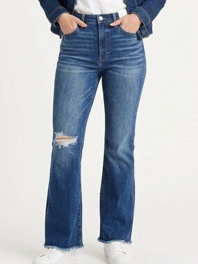 Jordache Women’s High Rise Flare Jeans Size 20 Blue Distressed Medium Wash NWT